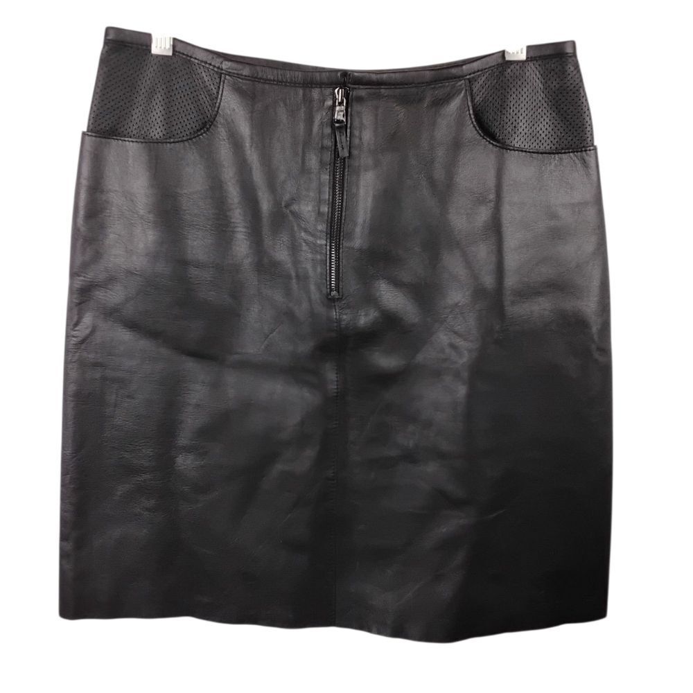Eccoci Black Vintage Leather Zip Front‎ Skirt with Raw Hem - Size 8